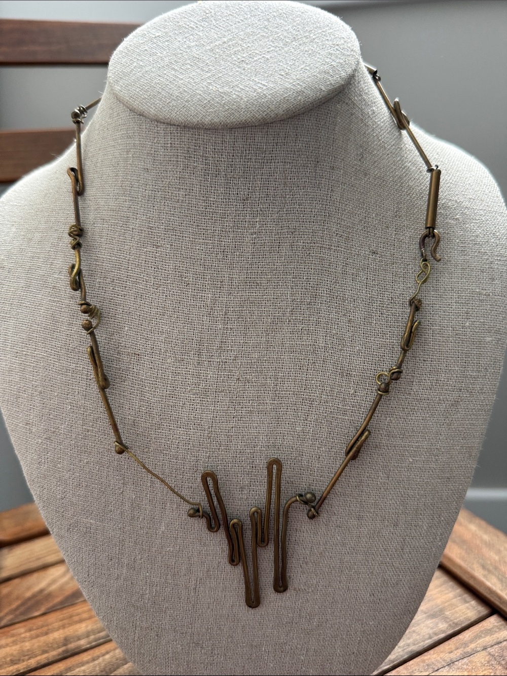 Vintage Mid Century Modern Abstract Brass Pendant Necklace | Brutalist Studio - Picture 2 of 4